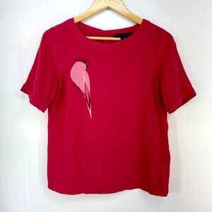 Marc by Marc Jacobs Strawberry Pink Bird Silk Short Sleeve Blouse Womens XS